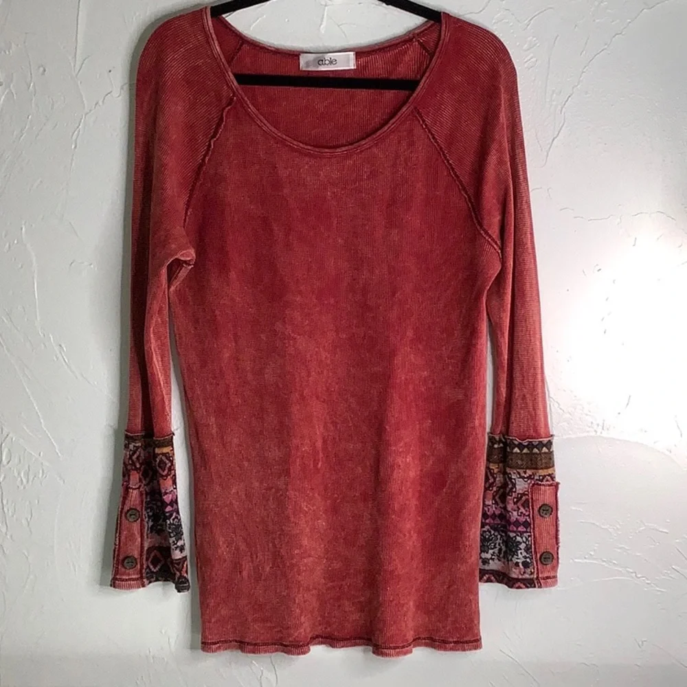 Able Thermal Raglan Wine Wash waffle knit Embellished Cuffs LS top size 1XL EUC - Picture 12 of 15